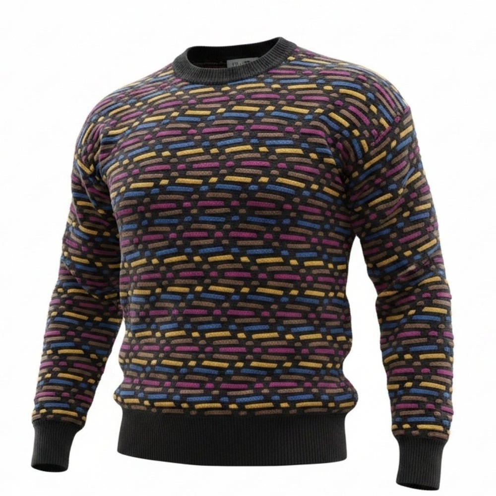 Ron Chereskin Sweater‎ Mens XL Black Multi Cotton Vintage 90s Textured Knit